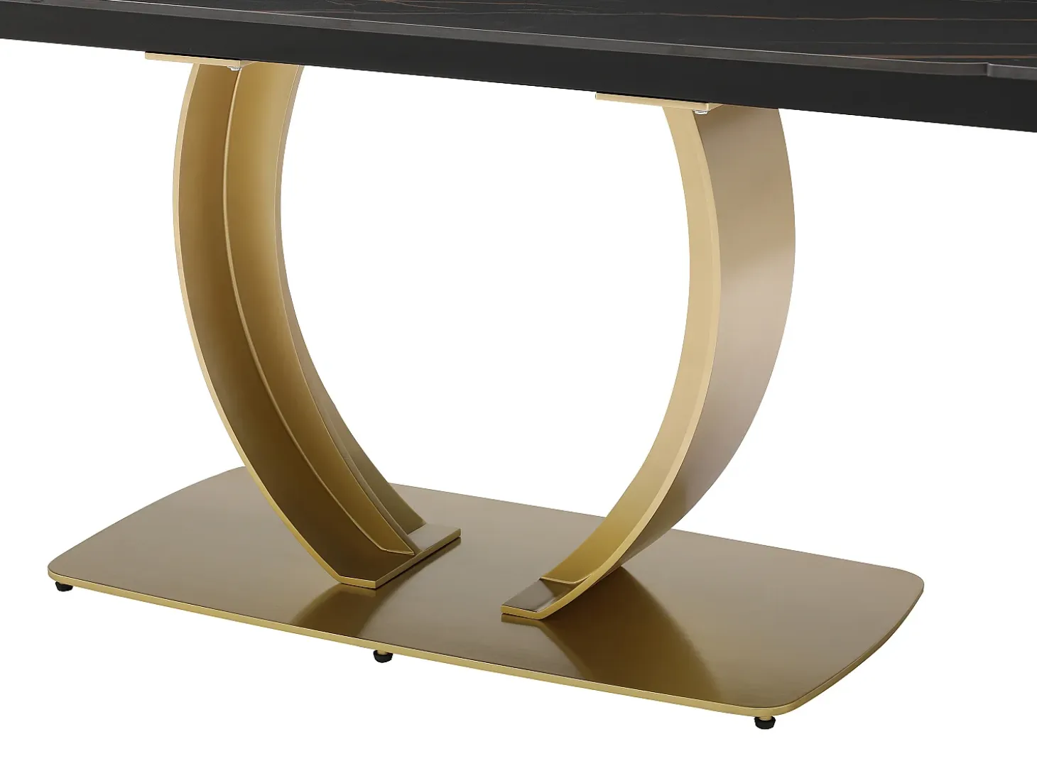 Mesa extensible de comedor en cerámica y metal dorado - Efecto mármol negro - OLIFIA
