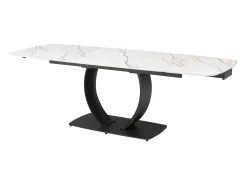 Mesa extensible de comedor en cerámica y metal negro - Efecto mármol blanco - OLIFIA