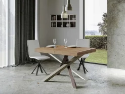Mesa extensible de diseño con patas entrelazadas 4 colores Artemis-Color Natural-5 alargaderas finas-Ancho extensible