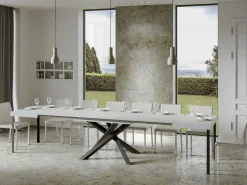 Mesa extensible de diseño con patas entrelazadas antracita Artemis-Color Blanco-5 alargaderas finas-Ancho extensible