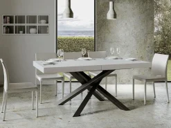 Mesa extensible de diseño con patas entrelazadas antracita Artemis-Color Blanco-5 alargaderas finas-Ancho extensible