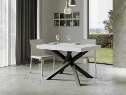 Mesa extensible de diseño con patas entrelazadas antracita Artemis-Color Blanco-5 alargaderas finas-Ancho extensible