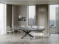 Mesa extensible de diseño con patas entrelazadas antracita Klass-Color Gris cemento-Ancho extensible