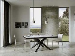 Mesa extensible de diseño con patas entrelazadas antracita Klass-Color Blanco-Ancho extensible