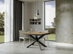 Mesa extensible de diseño con patas entrelazadas antracita Klass-Color Natural-Ancho extensible