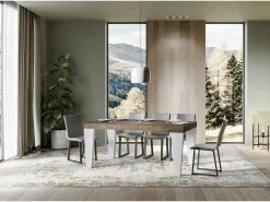 Mesa extensible de madera de nogal y patas de madera blanca de 6 a 12 personas Kristo L 180 a 284 cm-Soporte 2 pies
