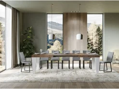 Mesa extensible de madera de nogal y patas de madera blanca de 6 a 12 personas Kristo L 180 a 284 cm-Soporte 2 pies