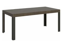 Mesa extensible de madera con 4 patas de madera y acero antracita Liva-Color Natural-Base y soporte con ruedas-Ancho extensible