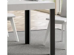 Mesa extensible de madera con 4 patas de madera y acero antracita Liva-Color Blanco-Base y soporte con ruedas-Ancho extensible