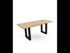 Mesa extensible de 77x140-180x80 cm de madera maciza de roble y patas metálicas Versus