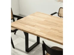 Mesa extensible de 77x140-180x80 cm de madera maciza de roble y patas metálicas Versus