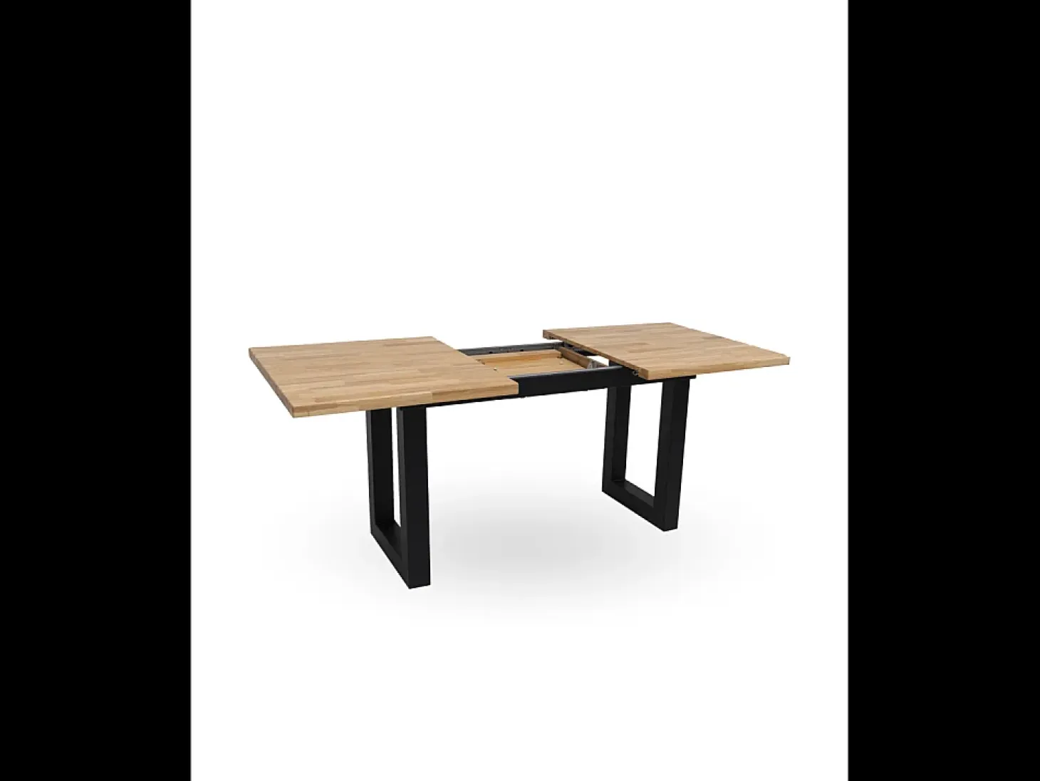 Mesa extensible de 77x140-180x80 cm de madera maciza de roble y patas metálicas Versus