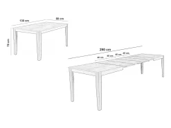 Mesa extensible grande (130/290 x 80 cm) en melamina blanca