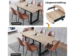 Mesa extensible industrial, MDF y metal, 140/180x80x75 cm, diseño moderno, color negro y madera natural (L140/180xP80xH75cm)