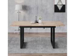 Mesa extensible industrial, MDF y metal, 140/180x80x75 cm, diseño moderno, color negro y madera natural (L140/180xP80xH75cm)