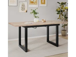 Mesa extensible industrial, MDF y metal, 140/180x80x75 cm, diseño moderno, color negro y madera natural (L140/180xP80xH75cm)