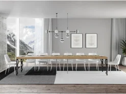 Mesa extensible Karamay Premium 120/380x90 cm roble natural con patas antracita