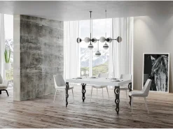 Mesa extensible Karamay 120/380x90 cm fresno blanco patas antracita