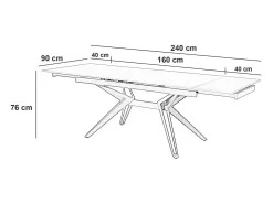 Mesa extensible Match 3 (160/240 x 90 cm) en cerámica negra