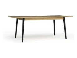Mesa extensible MONDO – Tablero de roble y patas negras – 160 a 200 cm – Patas inclinadas de metal