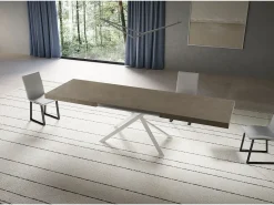 Mesa extensible Niket gris paloma 200/460x90 cm con patas blancas