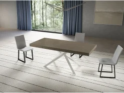 Mesa extensible Niket gris paloma 200/460x90 cm con patas blancas