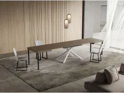 Mesa extensible Niket gris paloma 120/380x90 cm con patas blancas