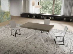 Mesa extensible Niket gris paloma 160/264x90 cm con patas blancas