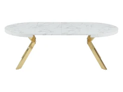 Mesa extensible para 4 a 8 personas de MDF y acero - Efecto mármol blanco y Dorado - KOMONI