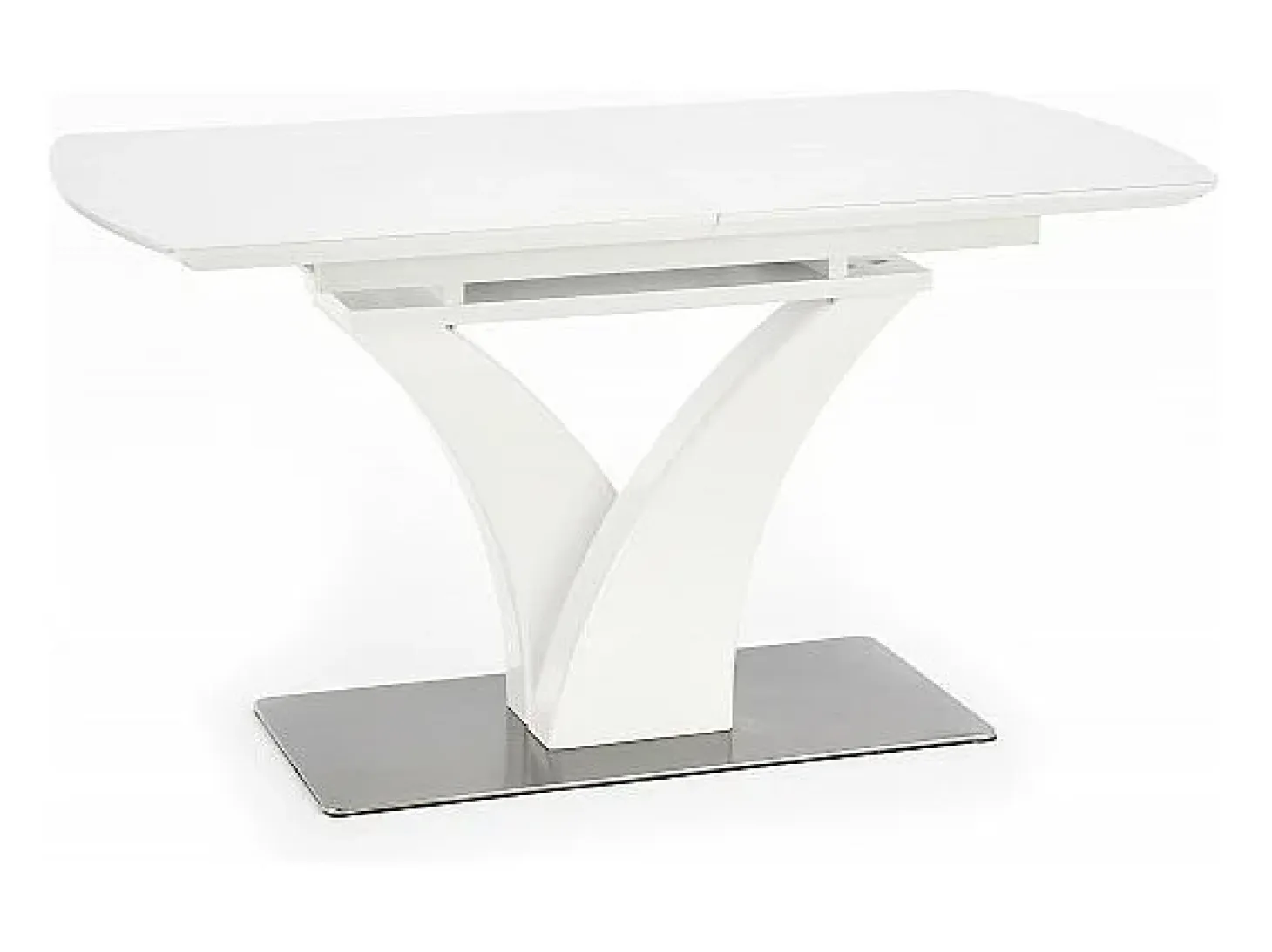Mesa extensible rectangular blanca mate con pata central, diseño Sparte