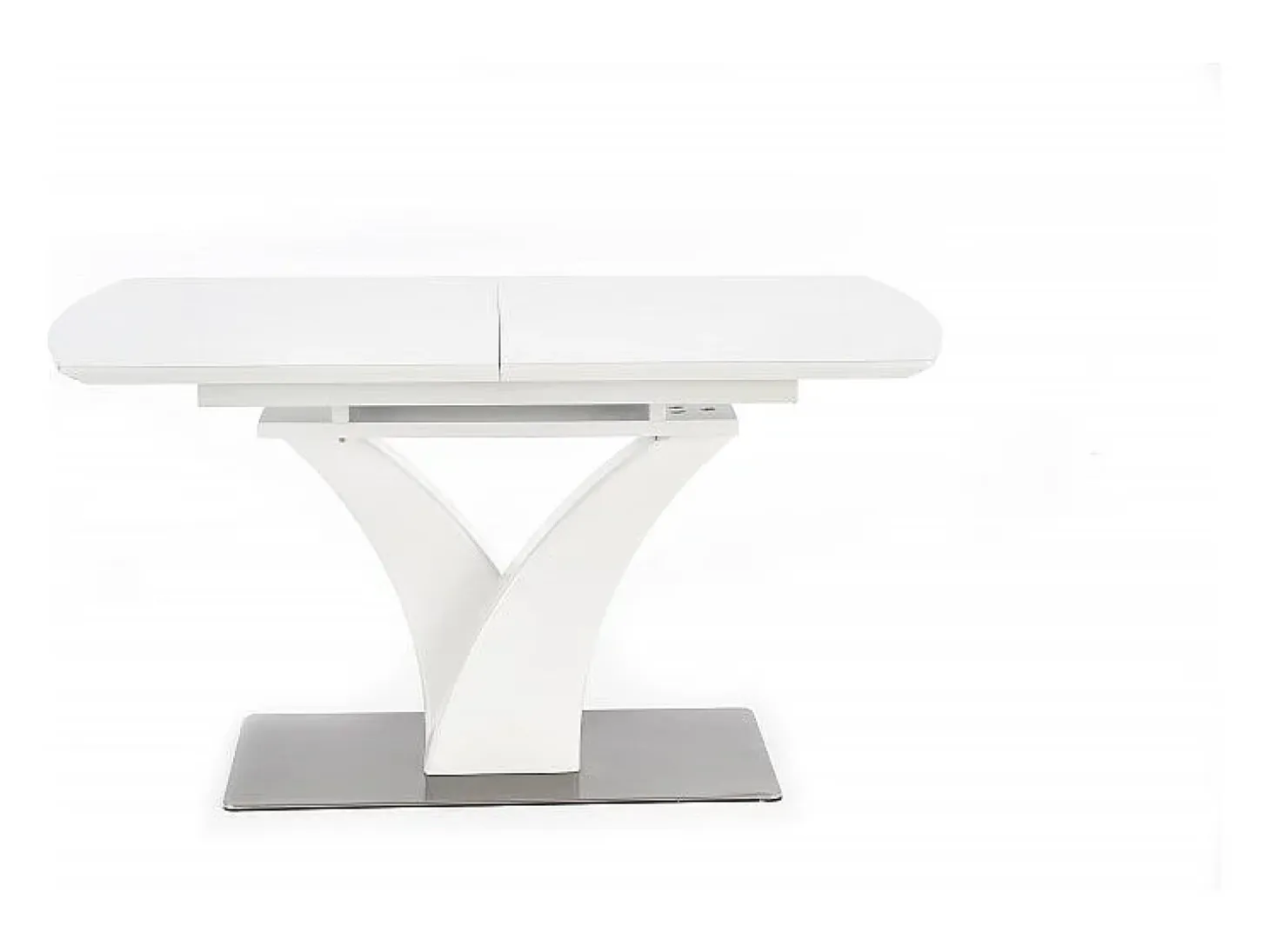 Mesa extensible rectangular blanca mate con pata central, diseño Sparte