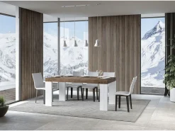 Mesa extensible rectangular en madera de nogal y blanco de 180 a 440 cm Ribo-Base y soporte con ruedas