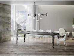 Mesa extensible rectangular para 6 a 16 personas L 120 a 380 cm estructura de metal gris hormigón y antracita Zakary