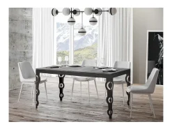 Mesa extensible rectangular para 6 a 16 personas L 120 a 380 cm estructura de metal gris hormigón y antracita Zakary
