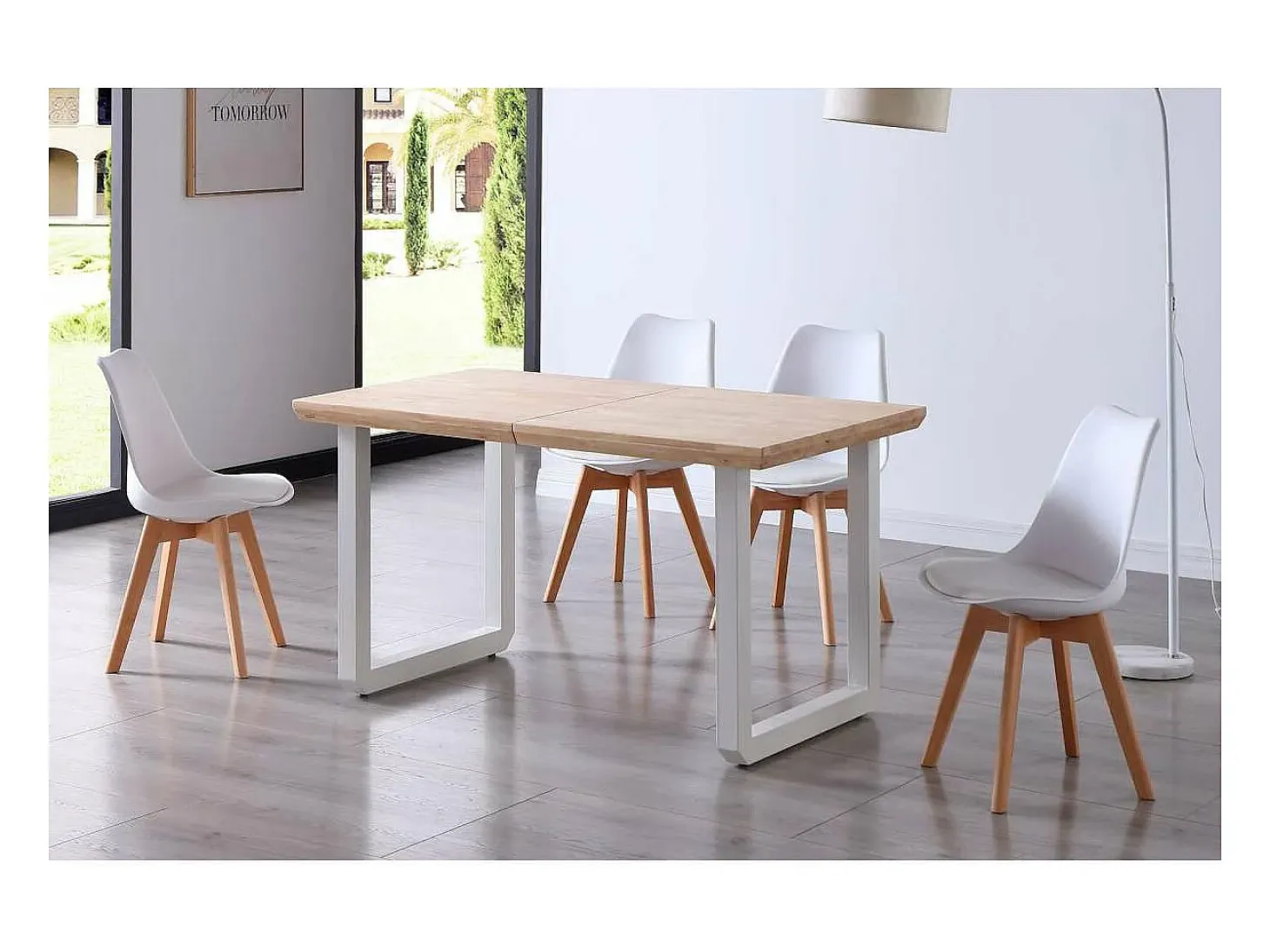 Mesa extensible Roma Roble nordish patas blancas 77 cm(alto)140-180-220 cm(ancho)80 cm(lar