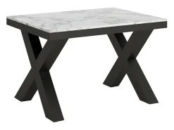 Mesa extensible Tsara de 6 a 10 plazas L 120 a 224 cm con efecto mármol blanco y estructura de metal gris oscuro