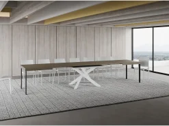 Mesa extensible Volantis gris paloma 160/420x90 cm con patas blancas