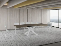 Mesa extensible Volantis gris paloma 160/420x90 cm con patas blancas