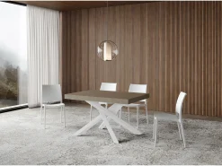 Mesa extensible Volantis gris paloma 120/224x90 cm con patas blancas