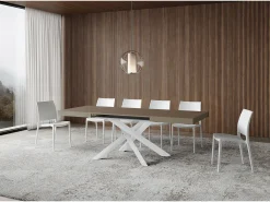 Mesa extensible Volantis gris paloma 120/224x90 cm con patas blancas