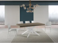 Mesa extensible Volantis Premium gris paloma 200/304x90 cm con patas blancas