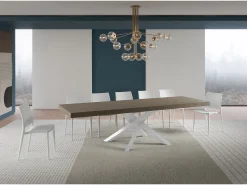 Mesa extensible Volantis Premium gris paloma 200/304x90 cm con patas blancas