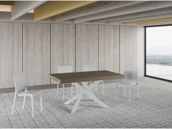 Mesa extensible Volantis gris paloma 160/264x90 cm con patas blancas