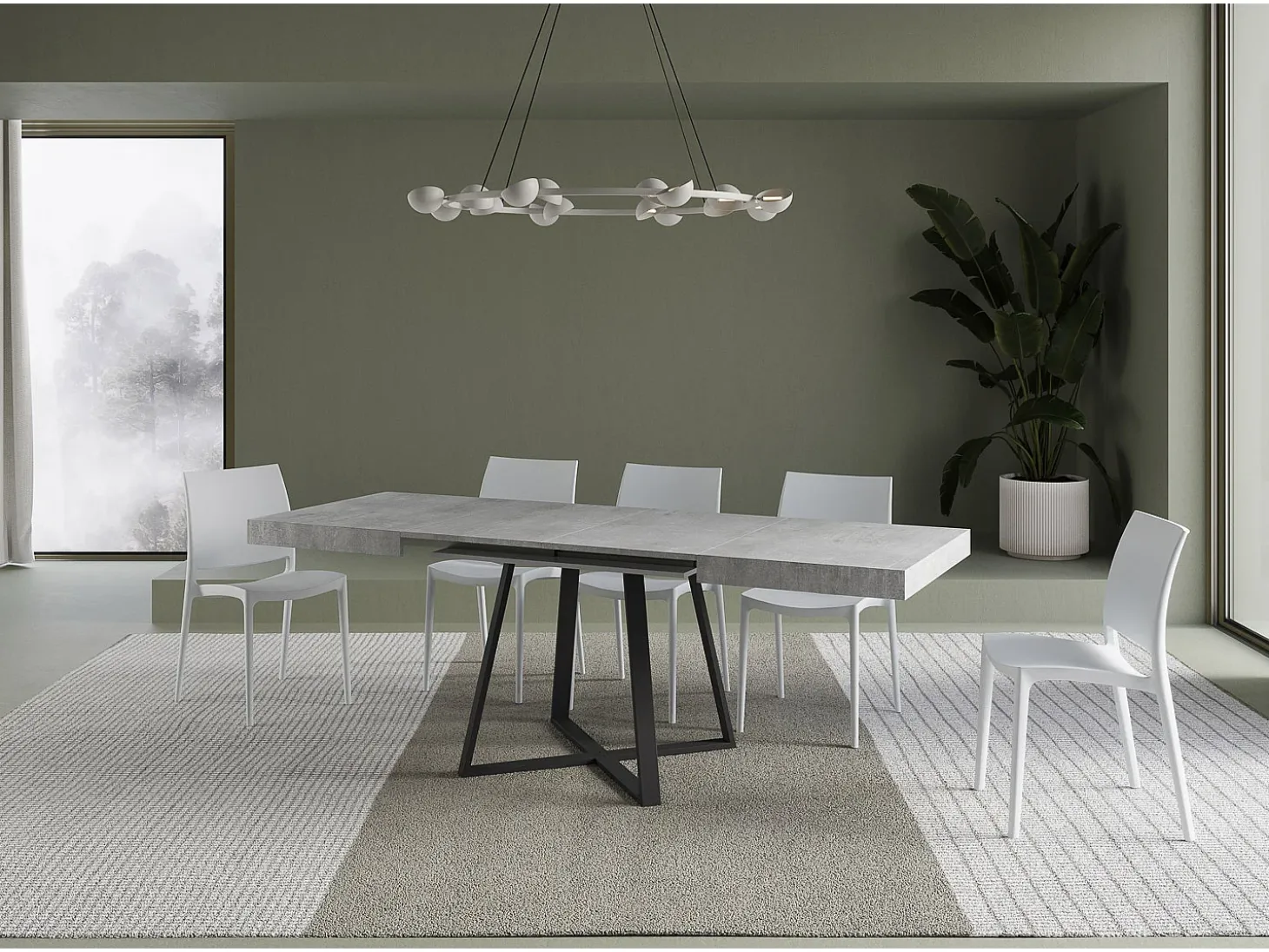 Mesa extensible 120/204x80 cm Abbraccio efecto cemento patas antracita
