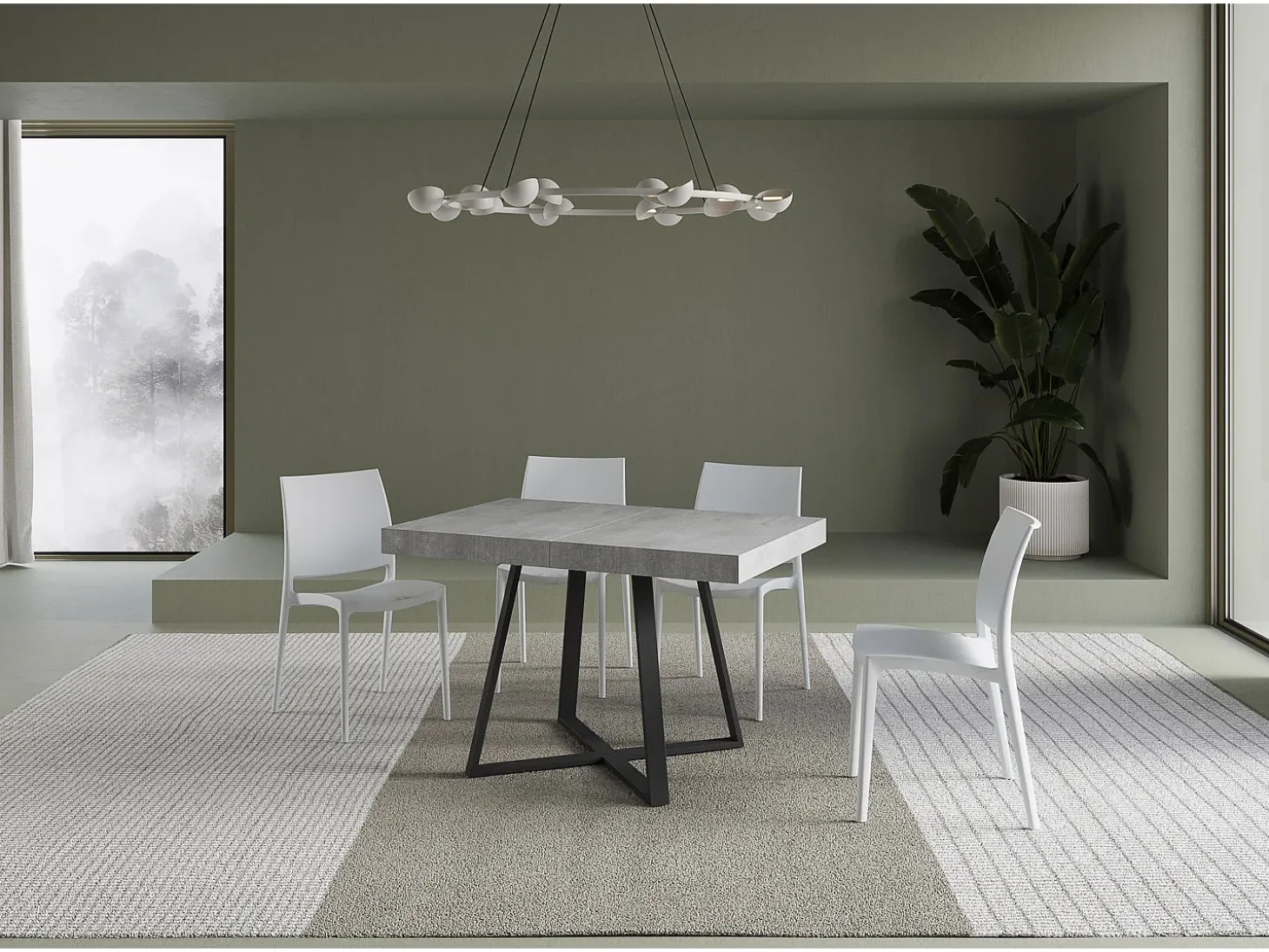 Mesa extensible 120/204x80 cm Abbraccio efecto cemento patas antracita