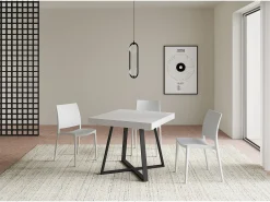 Mesa extensible 90/194x90 cm Abbraccio efecto madera fresno blanco patas antracita