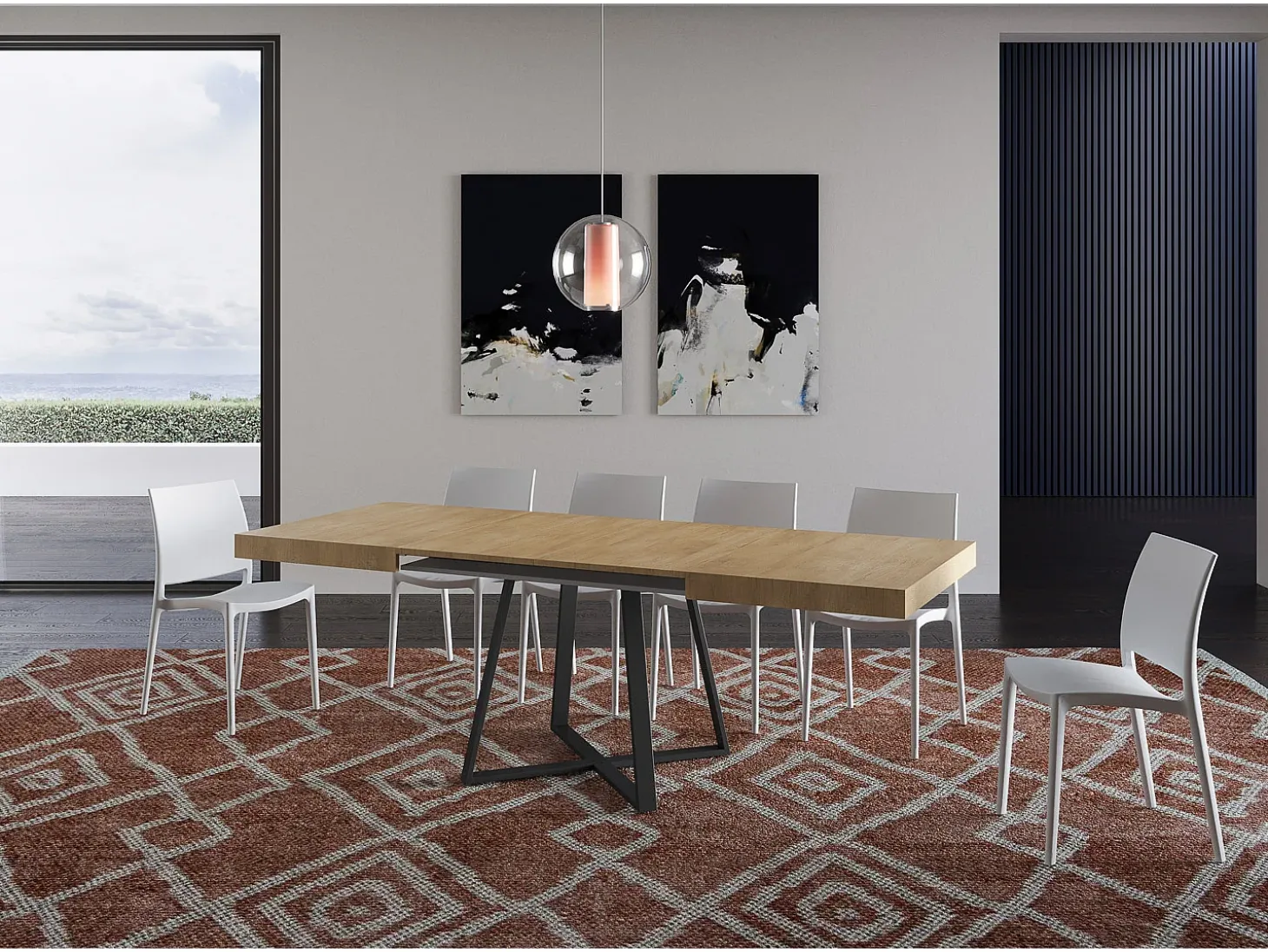Mesa extensible 130/390x90 cm Abbraccio efecto madera roble natural patas antracita