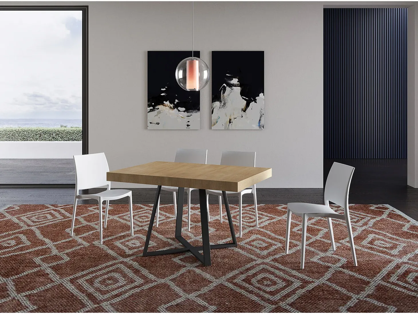 Mesa extensible 130/390x90 cm Abbraccio efecto madera roble natural patas antracita