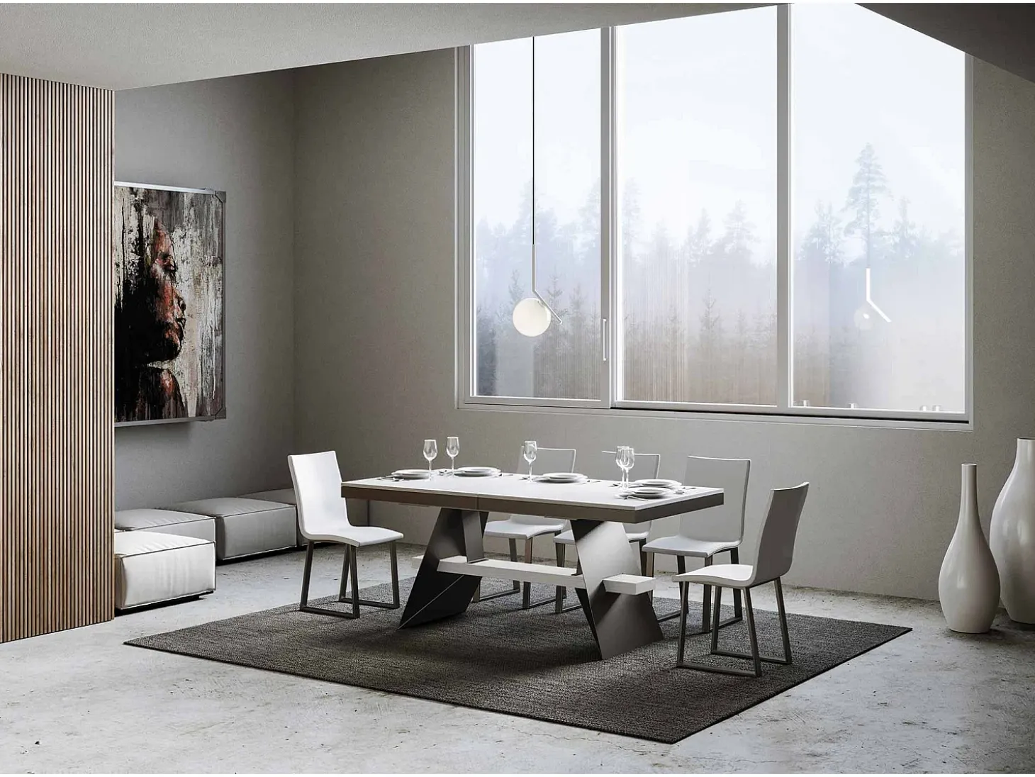 Mesa extensible 90x160/420 cm Baita Evolution Fresno Blanco estructura Antracita