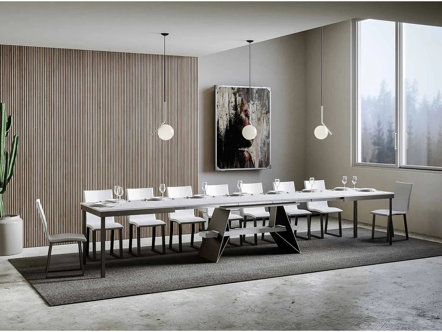 Mesa extensible 90x160/420 cm Baita Evolution Fresno Blanco estructura Antracita